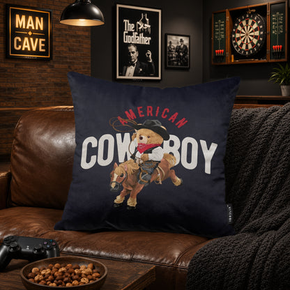 Cowboy Teddy Bear Velvet Suede Decorative Cushion | Premium Double-Sided Print