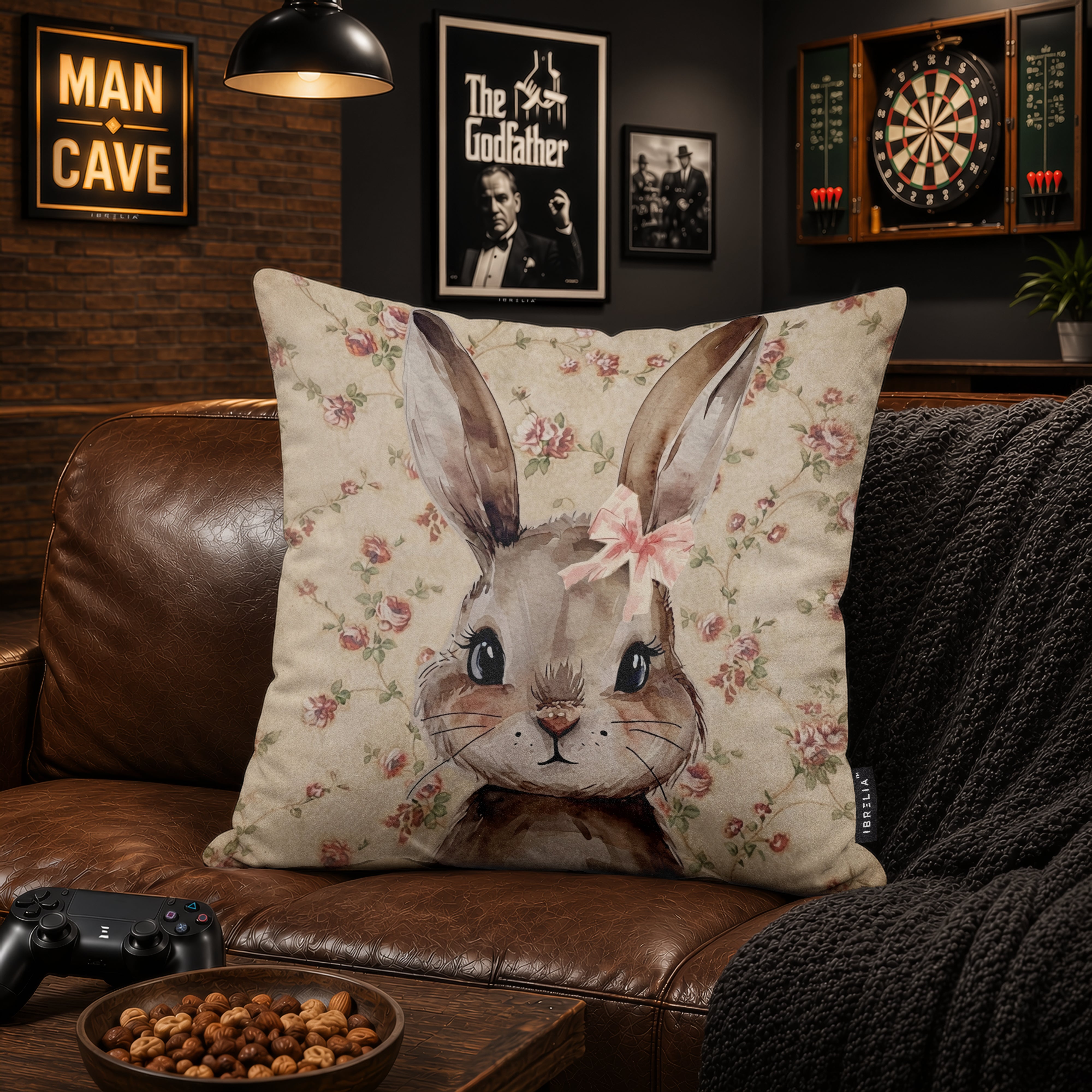 Vintage Floral Bunny Velvet Suede Decorative Cushion | Premium Double-Sided Print