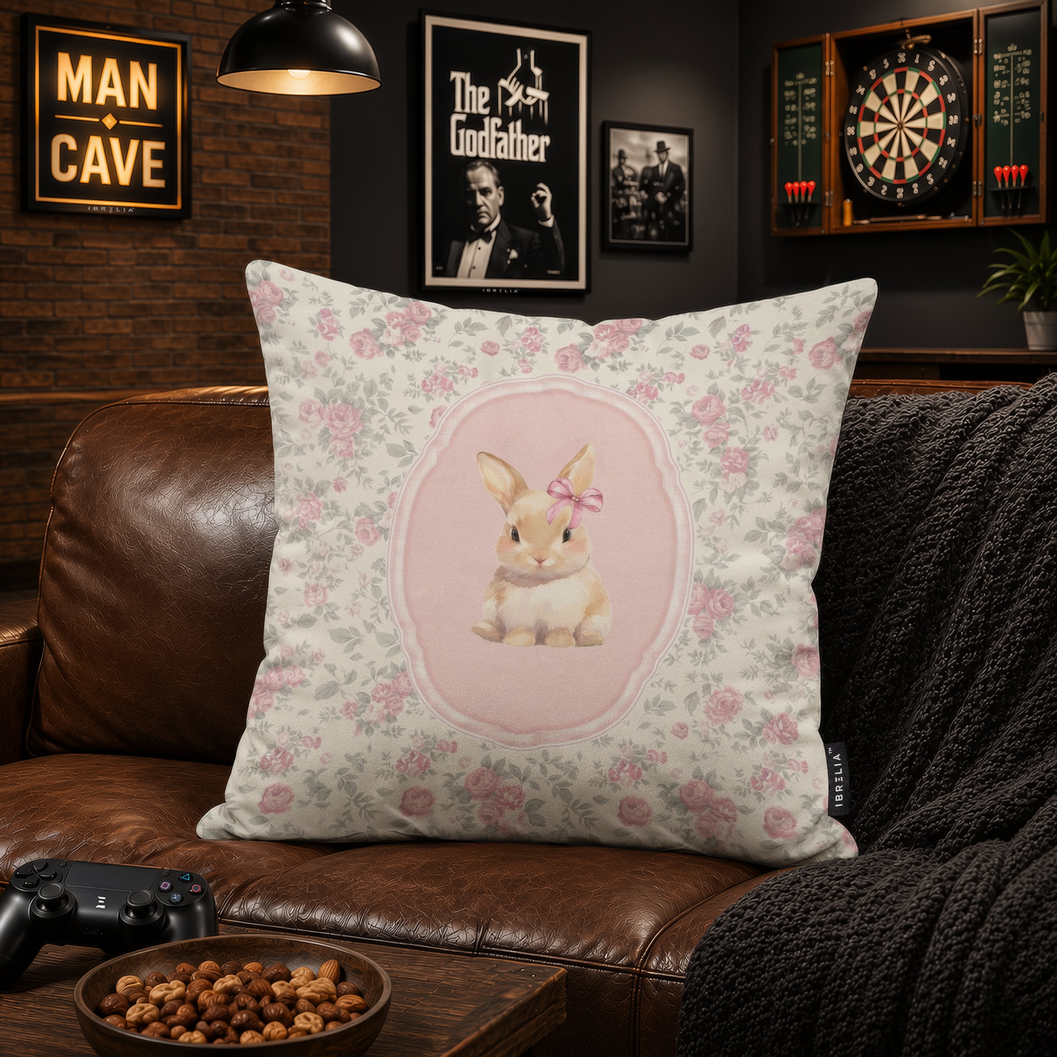 Vintage Floral Bunny Velvet Suede Decorative Cushion | Premium Double-Sided Print