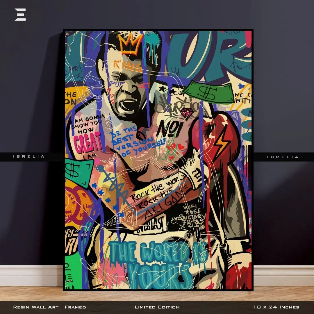 Muhammad Ali Graffiti Resin Wall Art – Limited Edition of 100 (18x24 Inches | Framed) IBRELIA