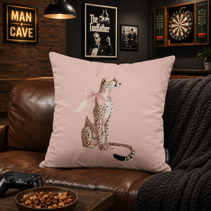Blush Pink Cheetah Velvet Suede Decorative Cushion | Premium Double-Sided Print