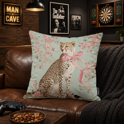 Blush Floral Cheetah Velvet Suede Decorative Cushion | Premium Double-Sided Print
