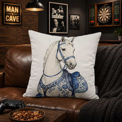Royal Blue Horse Velvet Suede Decorative Cushion | Premium Double-Sided Print