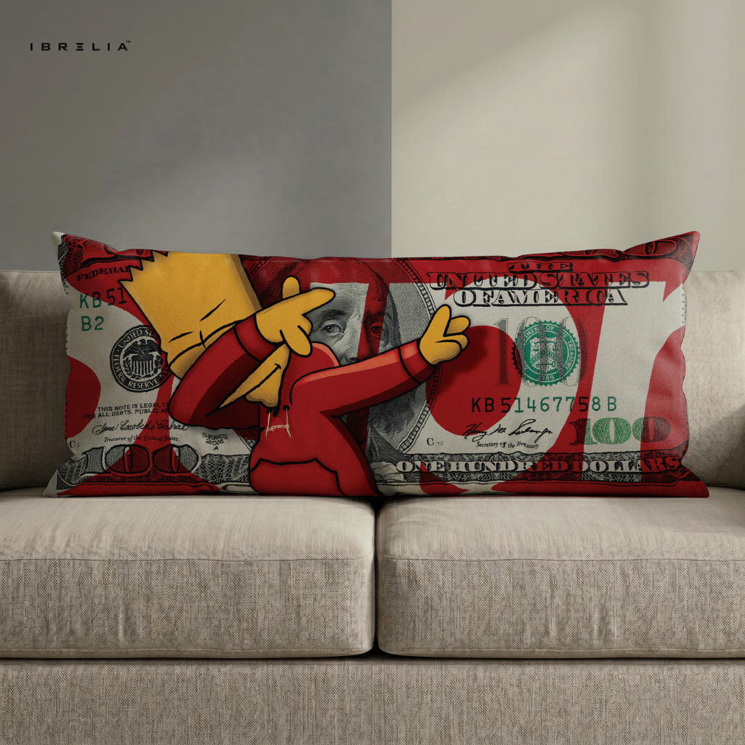 IBRELIA™ Street Money Bart Ultra Wide Cushion – Premium Jute Luxury Sofa Pillow (46 x 19 Inches) IBRELIA