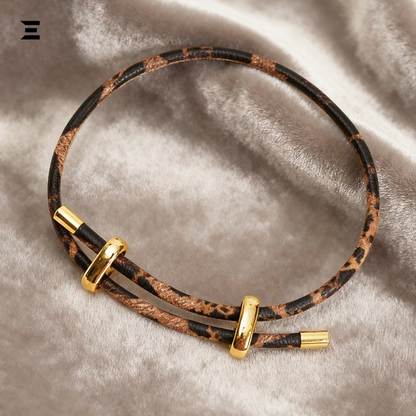 Leopard Print Adjustable PU Bracelet | Gold Metal Buckle Wristband for Women | IBRELIA™
