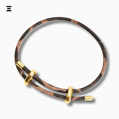 Leopard Print Adjustable PU Bracelet | Gold Metal Buckle Wristband for Women | IBRELIA™