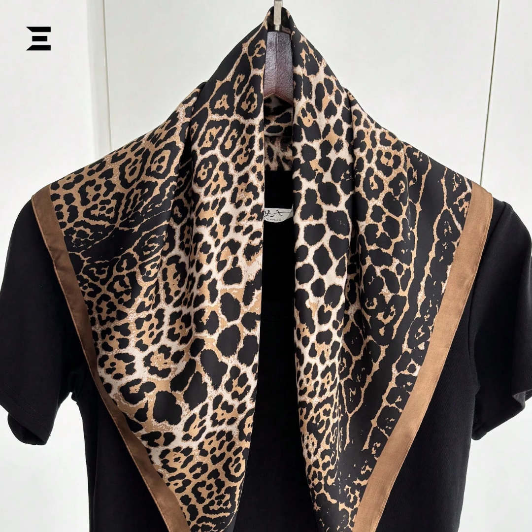 Leopard Print Silk-Feel Square Scarf | Luxury Fashion Bandana for Women | IBRELIA™
