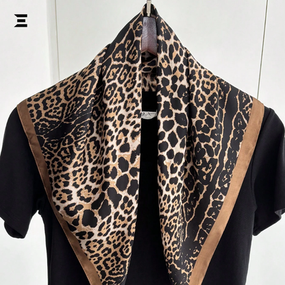 Leopard Print Silk-Feel Square Scarf | Luxury Fashion Bandana for Women | IBRELIA™