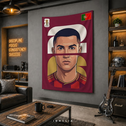 Cristiano Ronaldo Portugal Number 7 Graphic Portrait Edition – Premium Jute Fabric Tapestry – IBRELIA™