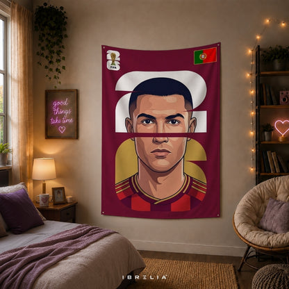Cristiano Ronaldo Portugal Number 7 Graphic Portrait Edition – Premium Jute Fabric Tapestry – IBRELIA™