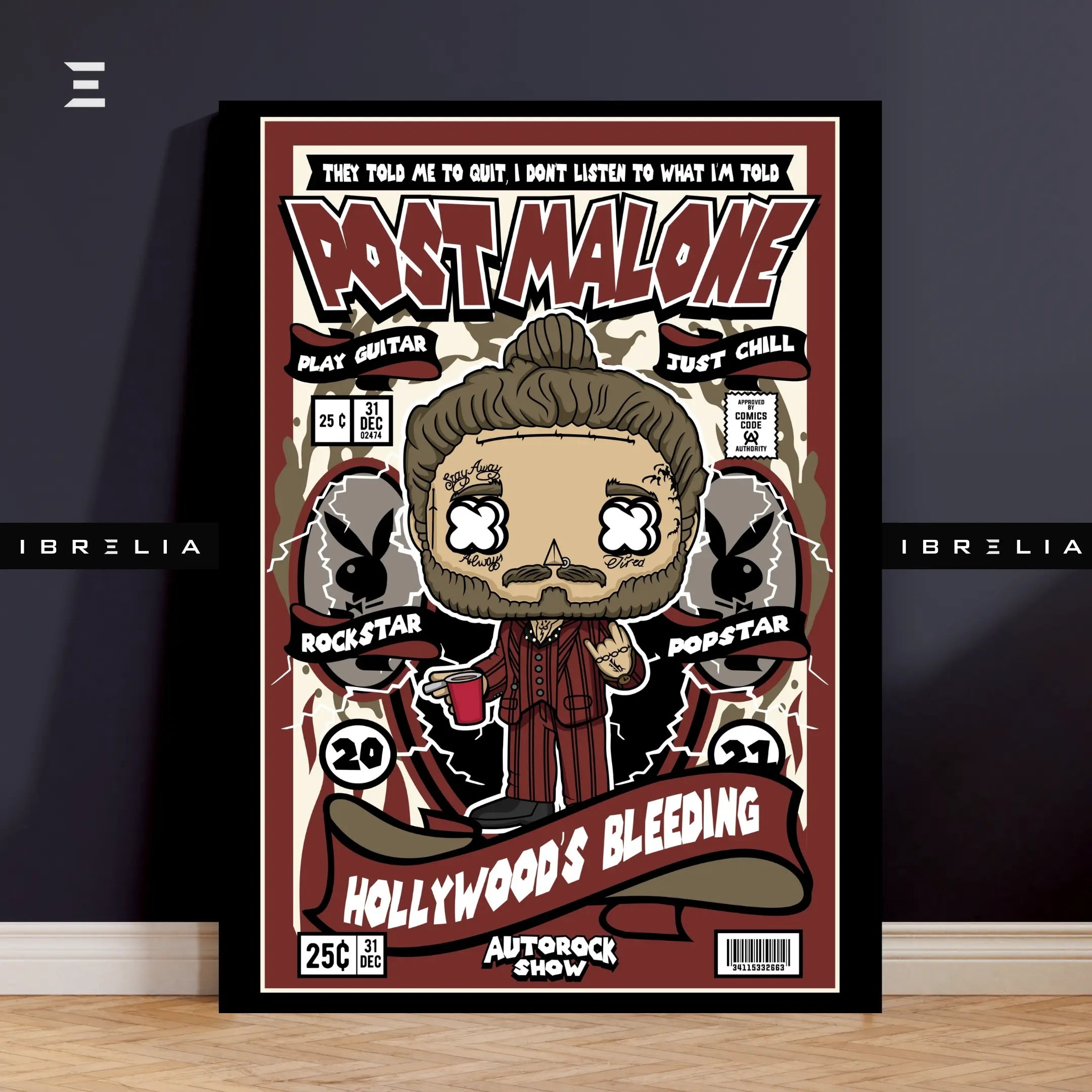 Post Malone Pop Art Resin Wall Art – Hollywood’s Bleeding Comic Style | IBRELIA IBRELIA