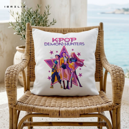 K-Pop Demon Hunters Cushion – Kpop Inspired Anime Style Pillow 15x15 Inch | Girl Squad Cushion | IBRELIA™ IBRELIA