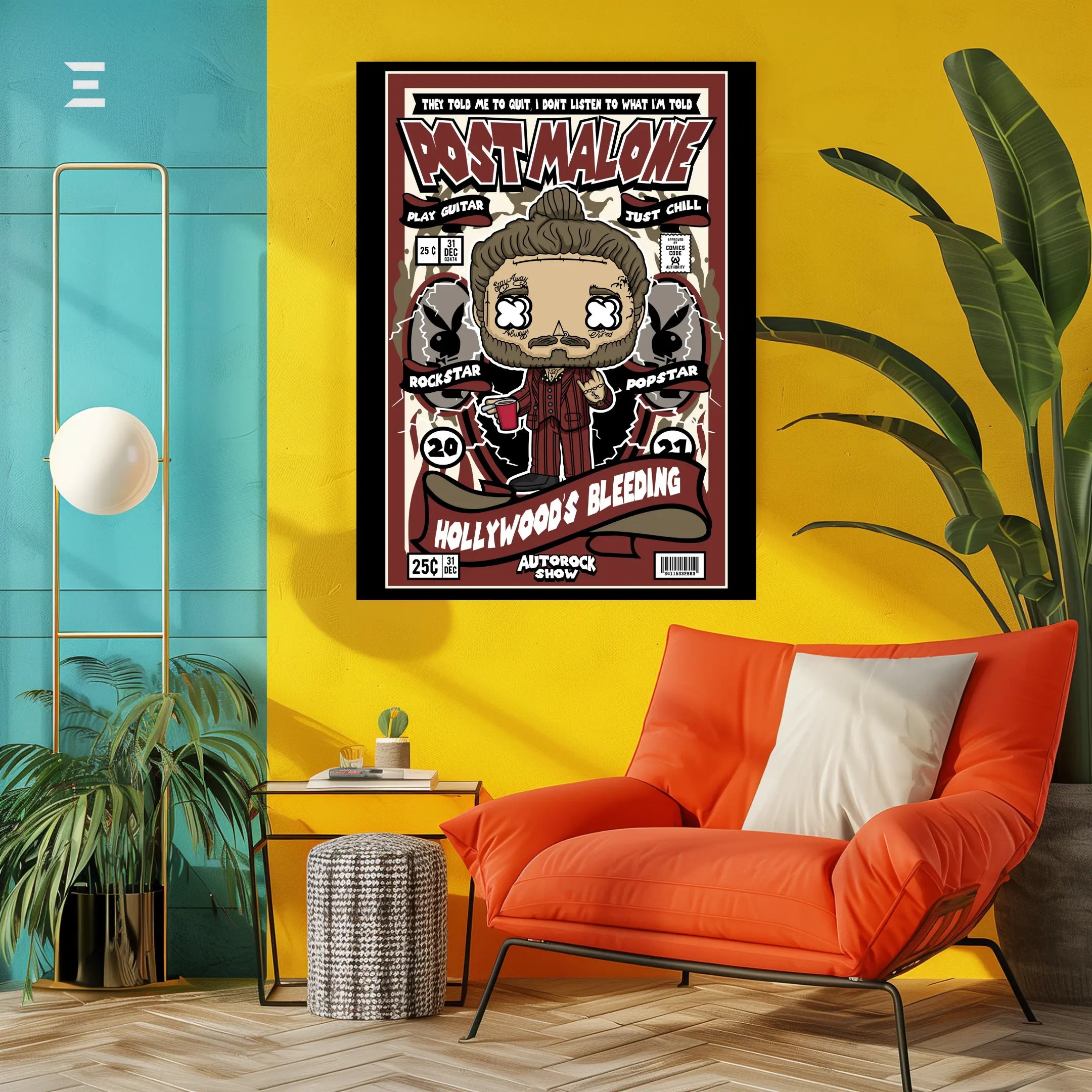 Post Malone Pop Art Resin Wall Art – Hollywood’s Bleeding Comic Style | IBRELIA IBRELIA