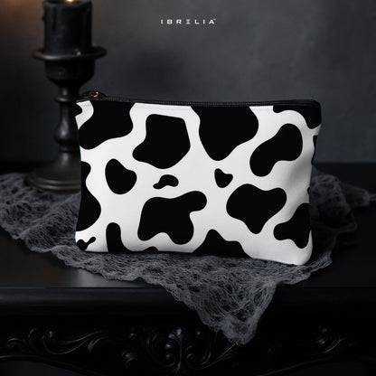 Cow Print Minimalist Makeup & Pencil Pouch – Black & White Aesthetic – IBRELIA™