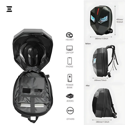 LED Motorcycle Backpack – Waterproof Digital Display Smart Bag with WiFi App Control (Black/Carbon) | IBRELIA™ IBRELIA