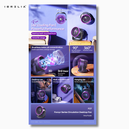 REMAX F27 Fonzyr Series Circulation Desktop Fan | 3D Airflow | 360° Rotation | IBRELIA™