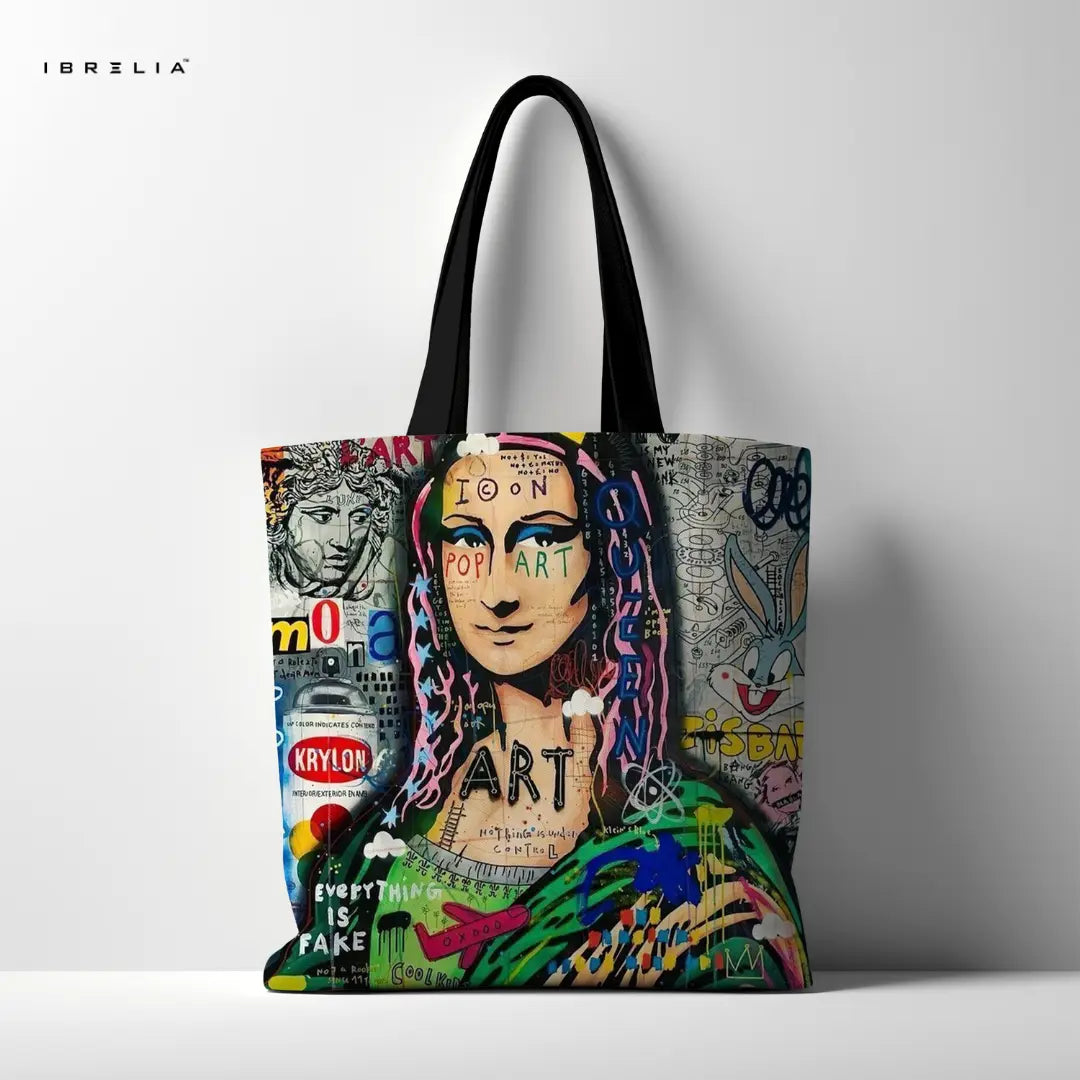 Pop Art Icon Tote Bag – Graffiti Street Art Jute Tote with Velvet Handles | Ibrelia IBRELIA