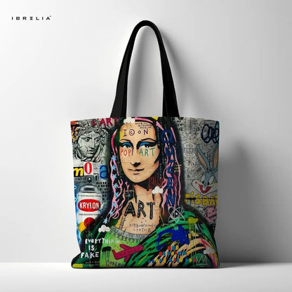 Pop Art Icon Tote Bag – Graffiti Street Art Jute Tote with Velvet Handles | Ibrelia IBRELIA