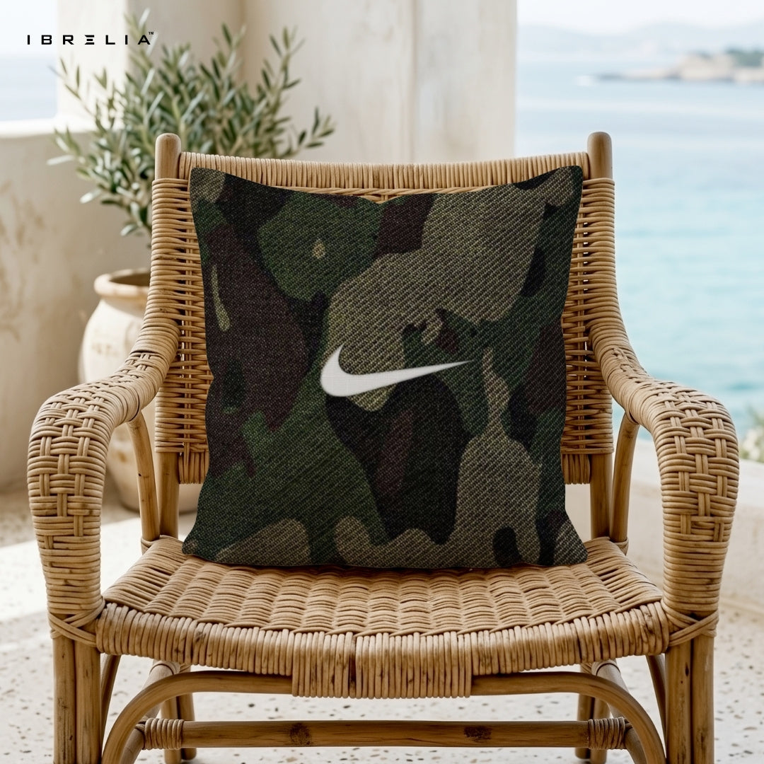 Nike Camo Cushion – Streetwear Swoosh Pillow 15x15 Inch | Military Style Cushion | IBRELIA™