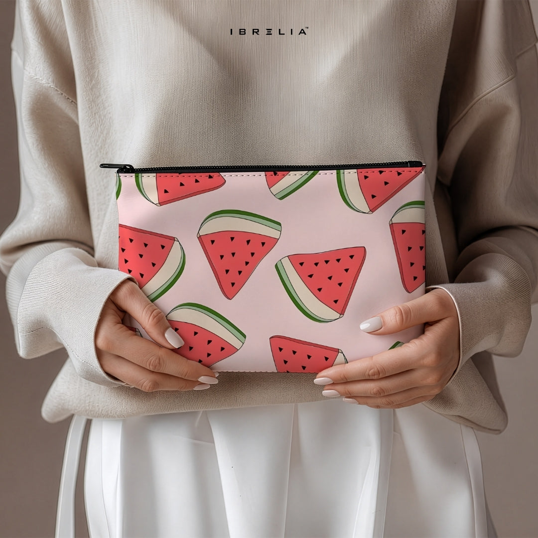 Watermelon Pattern Aesthetic Makeup & Pencil Pouch – Cute Fruit Design – IBRELIA™