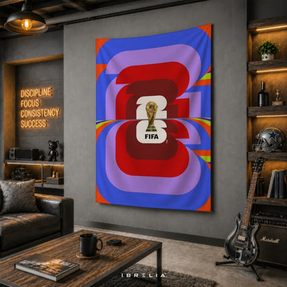 FIFA World Cup 2026 Retro Wave Emblem Edition – Premium Jute Fabric Tapestry – IBRELIA™