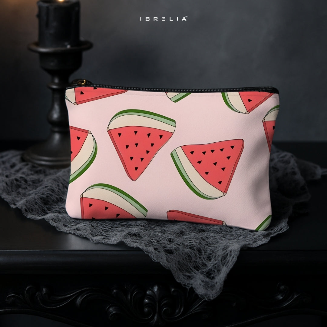 Watermelon Pattern Aesthetic Makeup & Pencil Pouch – Cute Fruit Design – IBRELIA™