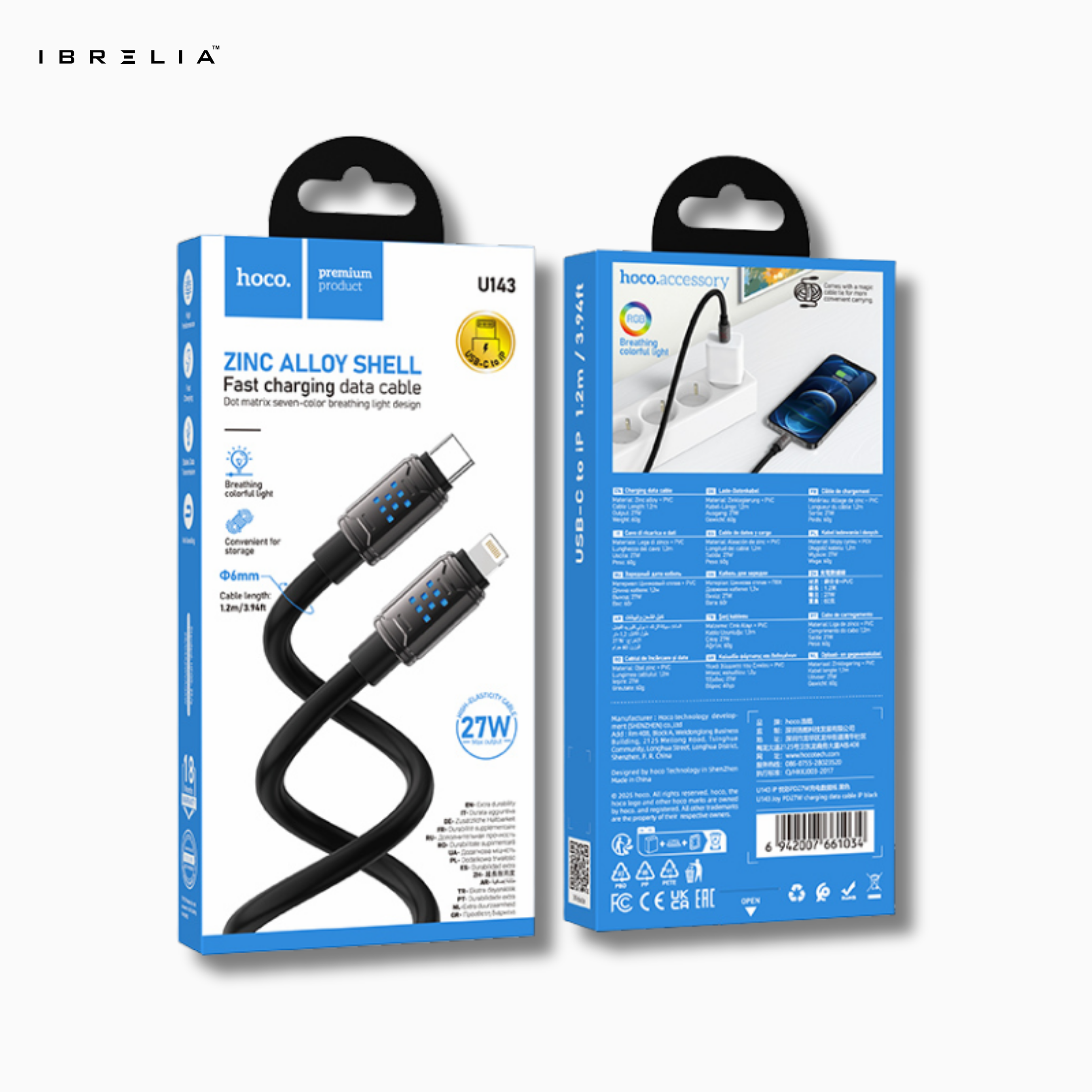 HOCO U143 Joy PD27W Fast Charging Zinc Alloy Data Cable for iPhone | IBRELIA™