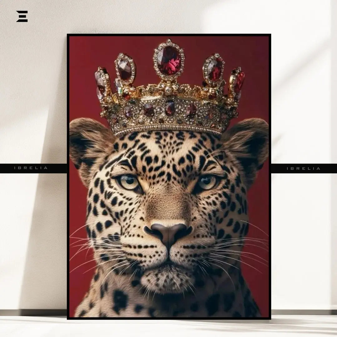 Premium Resin Coated Wall Art – Crowned Leopard Royal Portrait | IBRELIA Pakistan IBRELIA