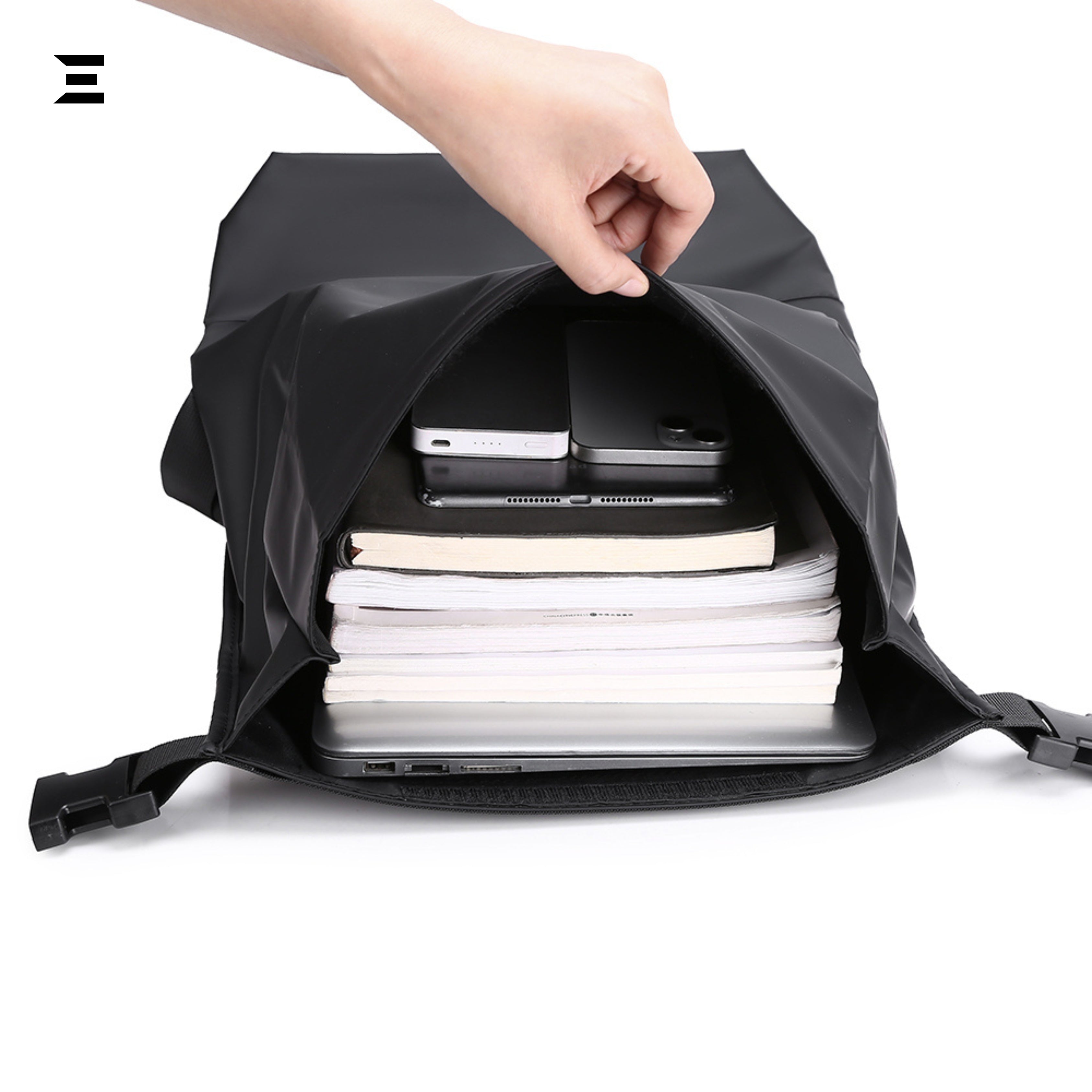 IBRELIA™ Waterproof Roll-Top Laptop Backpack – Black Minimalist Edition IBRELIA