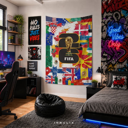 FIFA World Cup 2026 Global Nations Collage Edition – Premium Jute Fabric Tapestry – IBRELIA™