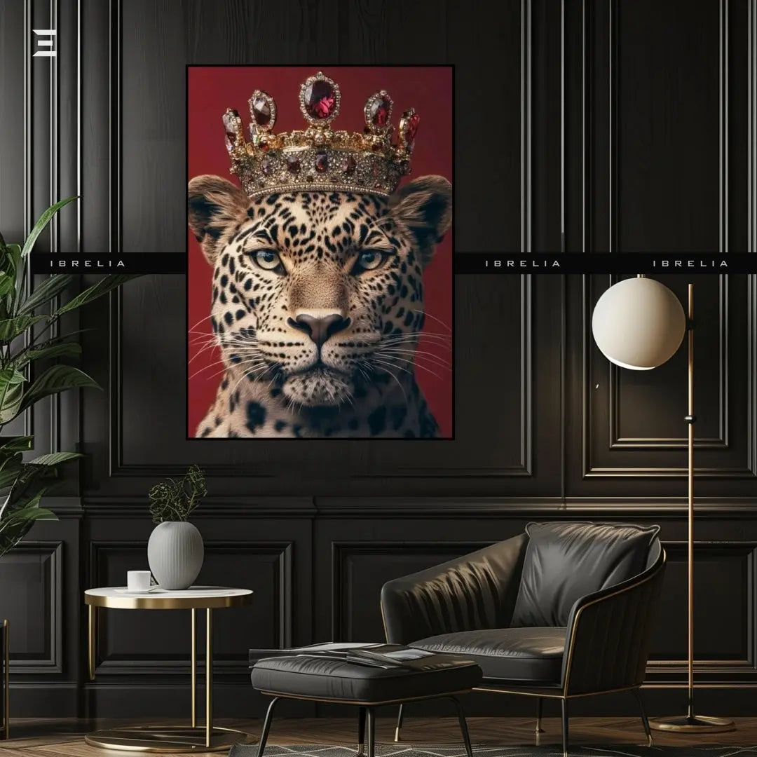 Premium Resin Coated Wall Art – Crowned Leopard Royal Portrait | IBRELIA Pakistan IBRELIA