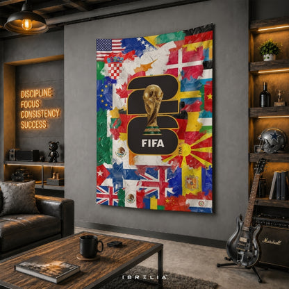 FIFA World Cup 2026 Global Nations Collage Edition – Premium Jute Fabric Tapestry – IBRELIA™