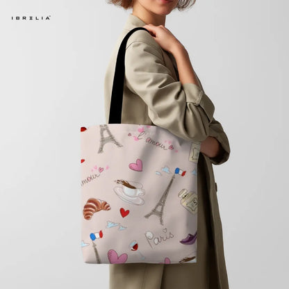 Paris L'Amour Tote Bag – Cute Eiffel Tower Jute Tote with Velvet Handles | IBRELIA™ IBRELIA