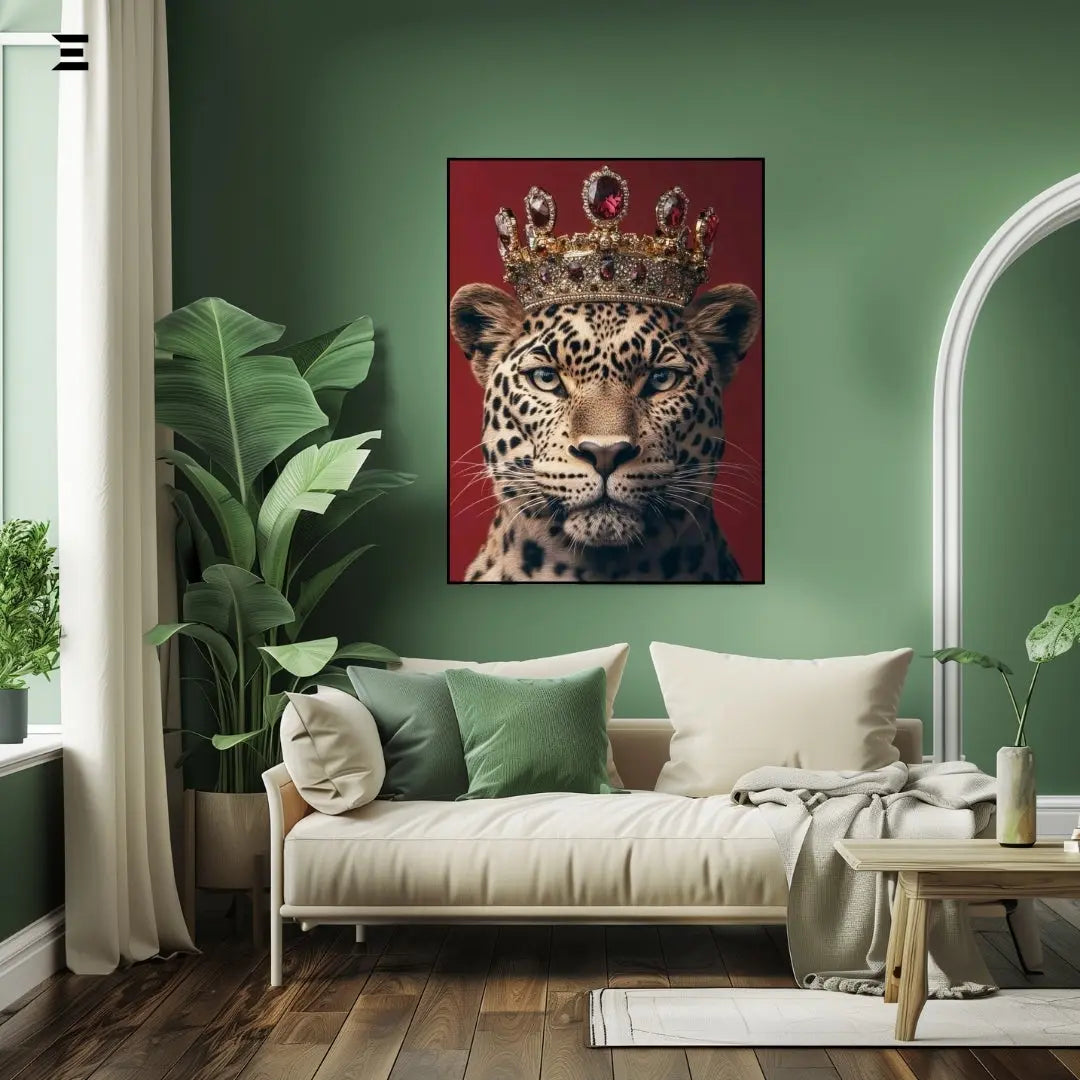 Premium Resin Coated Wall Art – Crowned Leopard Royal Portrait | IBRELIA Pakistan IBRELIA