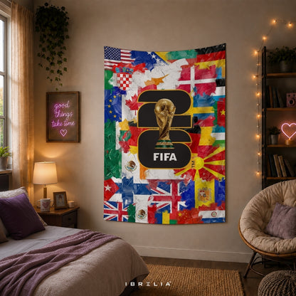 FIFA World Cup 2026 Global Nations Collage Edition – Premium Jute Fabric Tapestry – IBRELIA™
