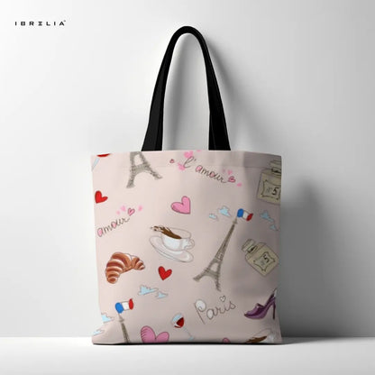 Paris L'Amour Tote Bag – Cute Eiffel Tower Jute Tote with Velvet Handles | IBRELIA™ IBRELIA