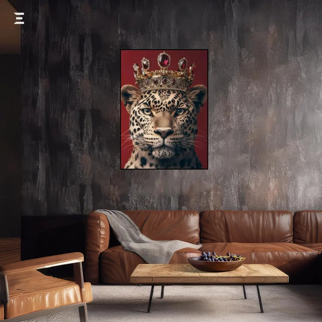 Premium Resin Coated Wall Art – Crowned Leopard Royal Portrait | IBRELIA Pakistan IBRELIA