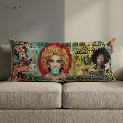 IBRELIA™ Vogue Music Icons Ultra Wide Cushion – Premium Jute Luxury Sofa Pillow (46 x 19 Inches) IBRELIA