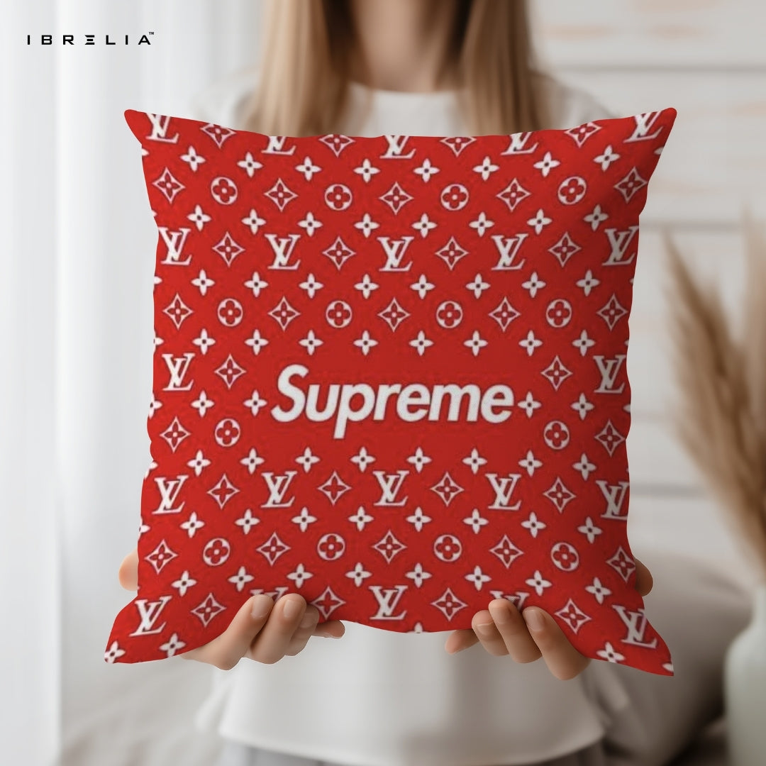 Red Monogram Pattern Cushion – 15x15 Inch Decorative Pillow | Luxury Pattern Cushion | Double-Sided Print | Premium Fibre Filling | IBRELIA™ IBRELIA