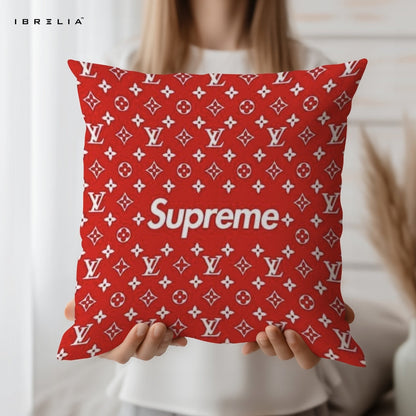 Red Monogram Pattern Cushion – 15x15 Inch Decorative Pillow | Luxury Pattern Cushion | Double-Sided Print | Premium Fibre Filling | IBRELIA™ IBRELIA