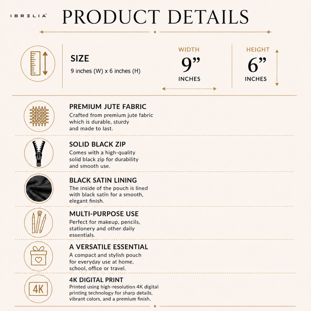 Custom Printed Pouch – Personalised Jute Utility Pouch with Satin Lining