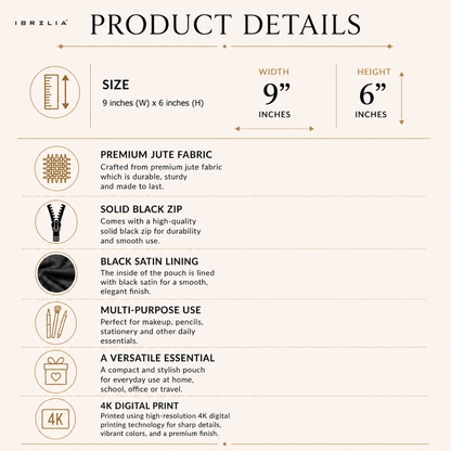 Custom Printed Pouch – Personalised Jute Utility Pouch with Satin Lining