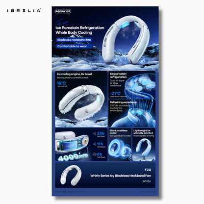 REMAX F20 Whirly Series Icy Bladeless Neckband Fan | 360° Cooling | IBRELIA™
