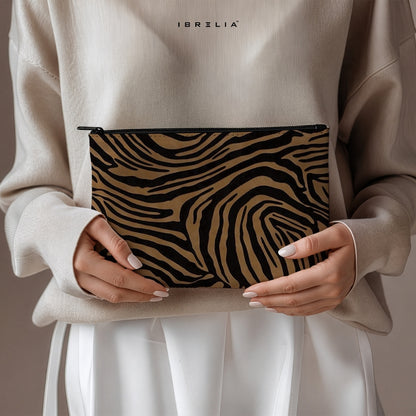 Zebra Print Aesthetic Makeup & Pencil Pouch – Neutral Animal Pattern Organizer – IBRELIA™