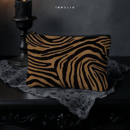 Zebra Print Aesthetic Makeup & Pencil Pouch – Neutral Animal Pattern Organizer – IBRELIA™