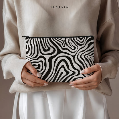Abstract Monochrome Wave Makeup & Pencil Pouch – Modern Black & White Organizer – IBRELIA™