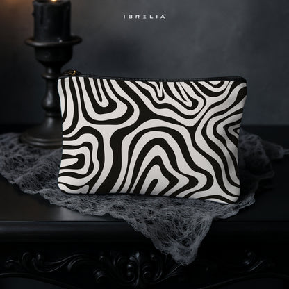 Abstract Monochrome Wave Makeup & Pencil Pouch – Modern Black & White Organizer – IBRELIA™