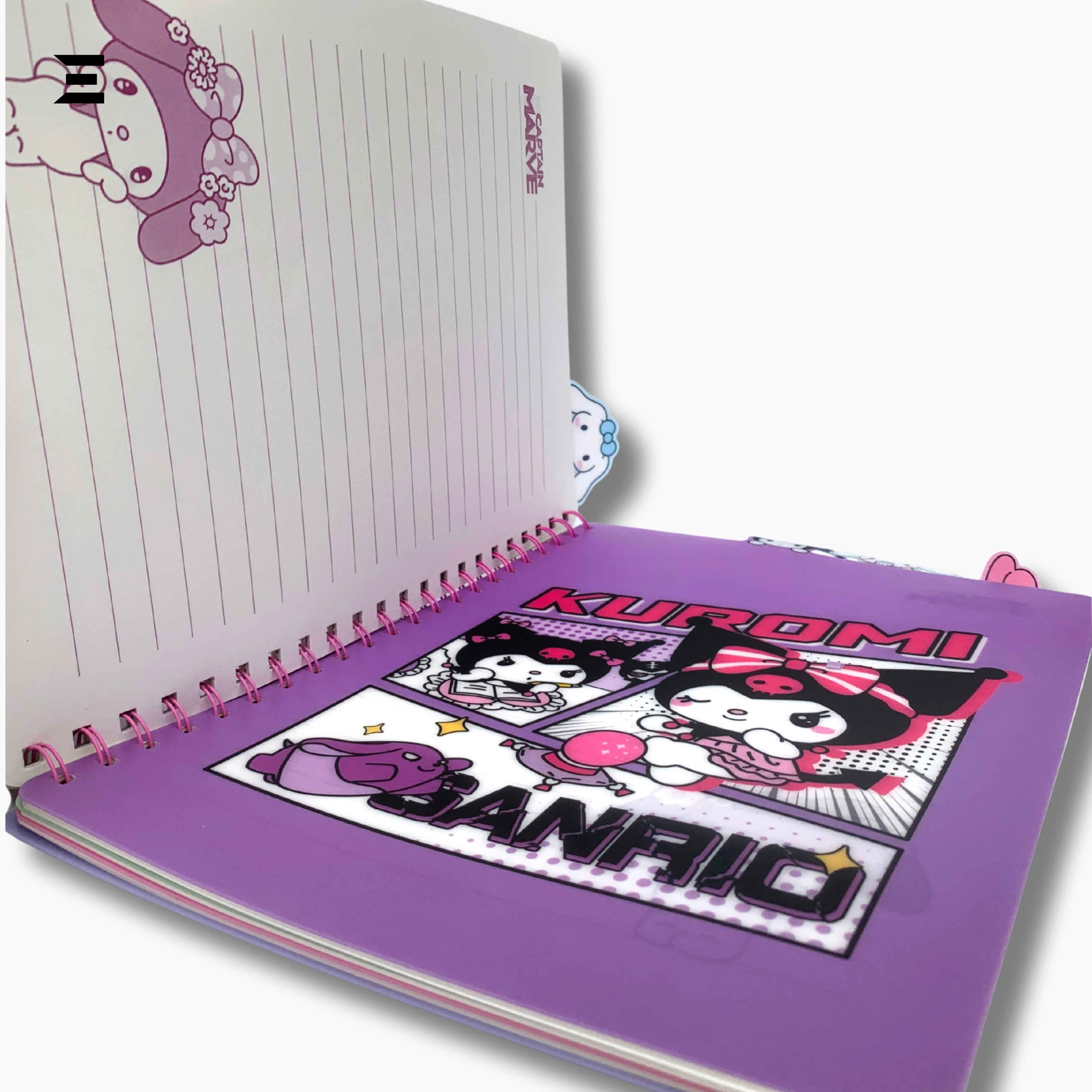 Kuromi A4 Spiral Notebook | Holographic Print Cover | Cute Sanrio Cartoon Lined Journal with Character Tabs | IBRELIA™ IBRELIA