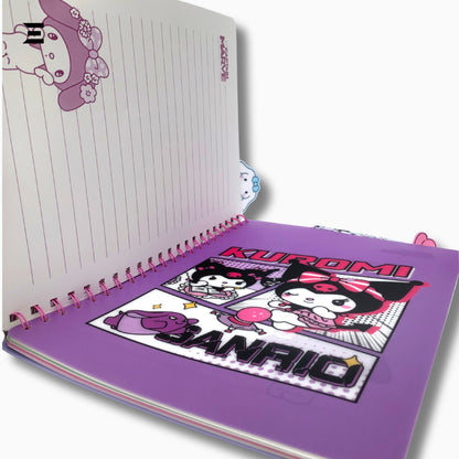 Kuromi A4 Spiral Notebook | Holographic Print Cover | Cute Sanrio Cartoon Lined Journal with Character Tabs | IBRELIA™ IBRELIA