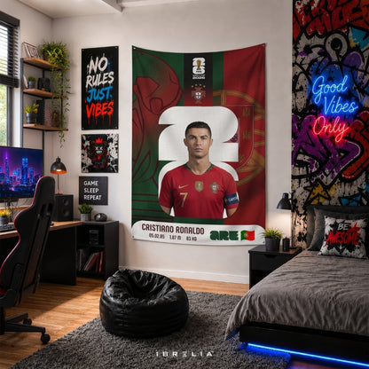 Cristiano Ronaldo Portugal Heritage Card Edition – Premium Jute Fabric Tapestry – IBRELIA™